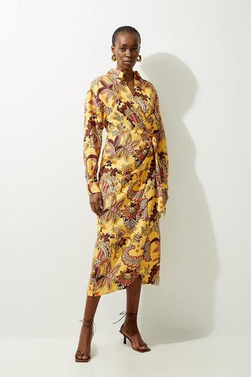 Viscose Linen Woven Shirt Midi Dress floral