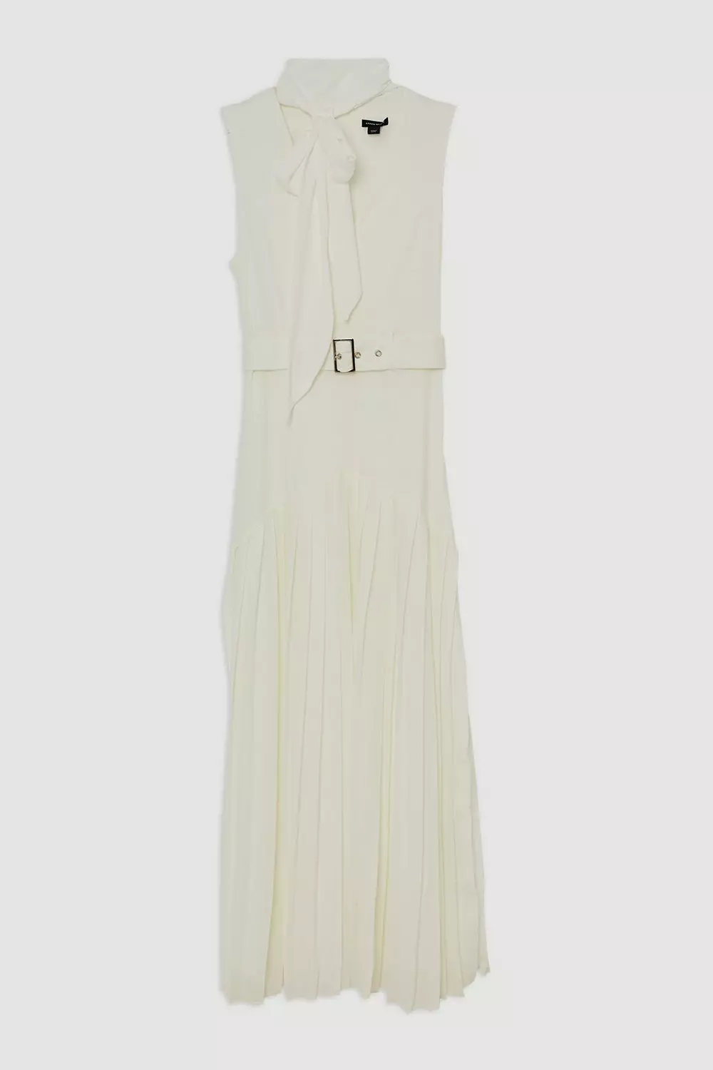 Tie Neck Ponte And Georgette Jersey Pleated Maxi Dress