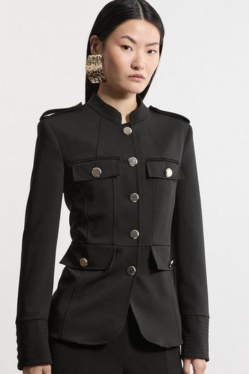 Black Tailored Utility Detailed Single Breasted Jacket