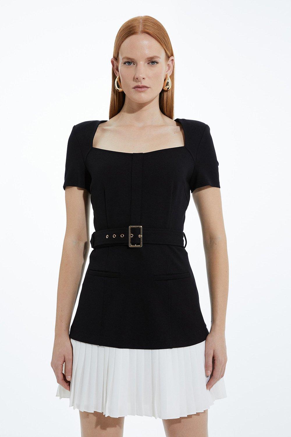 Petite Ponte And Georgette Jersey Contrast Detail Mini Dress - Discount £33