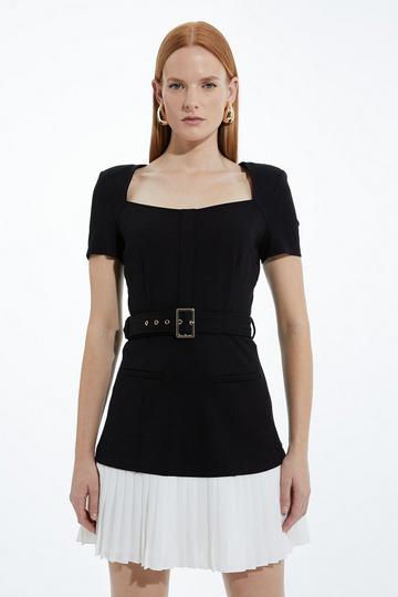 Petite Ponte And Georgette Jersey Contrast Detail Mini Dress black