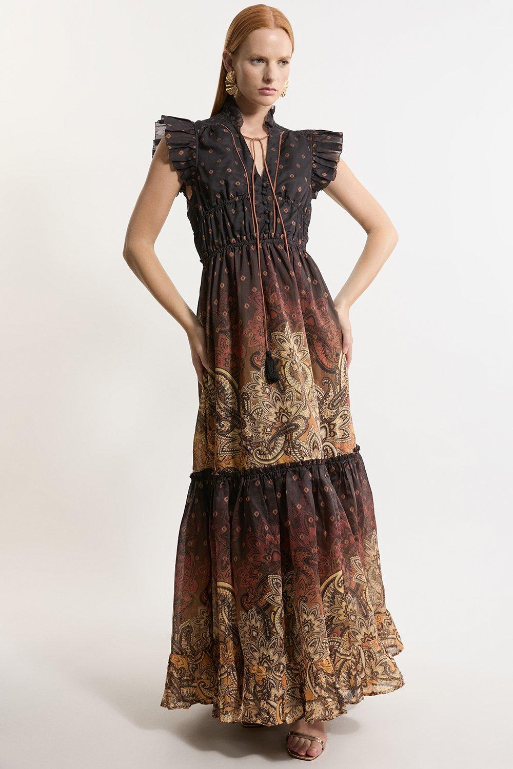 Printed Paisley Print Cotton Woven Maxi Dress