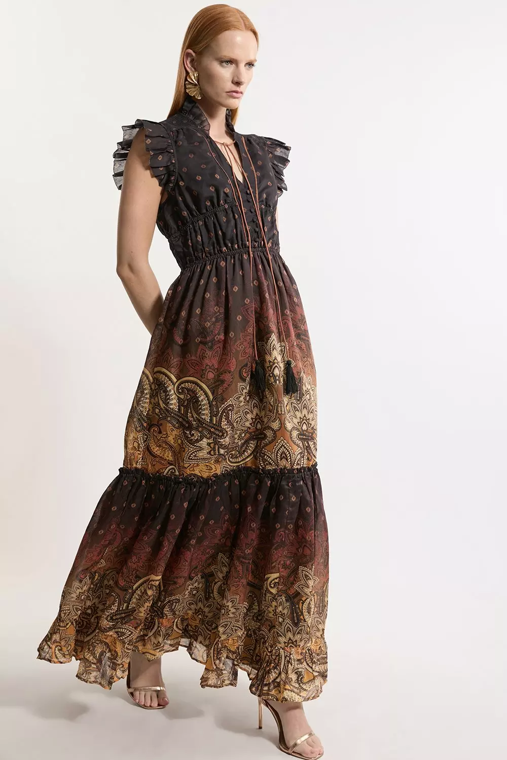 Desert yellow Printed Paisley Print Cotton Woven Maxi Dress alternative image
