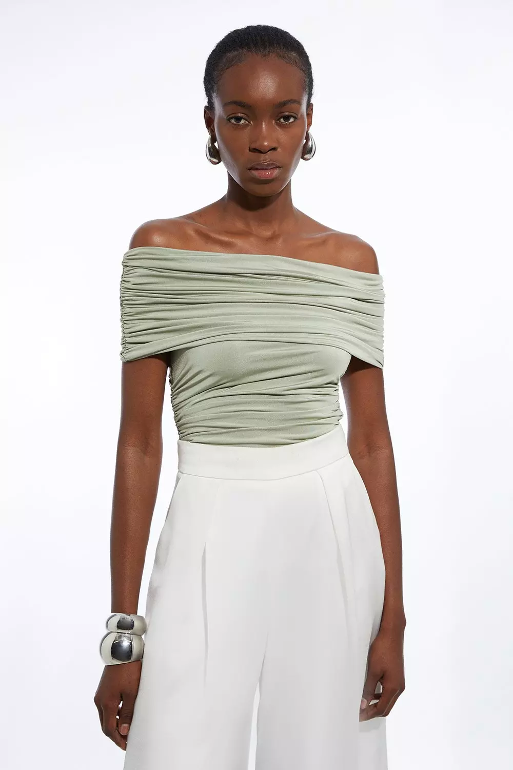Drapey Slinky Jersey Off The Shoulder Bodysuit | Karen Millen