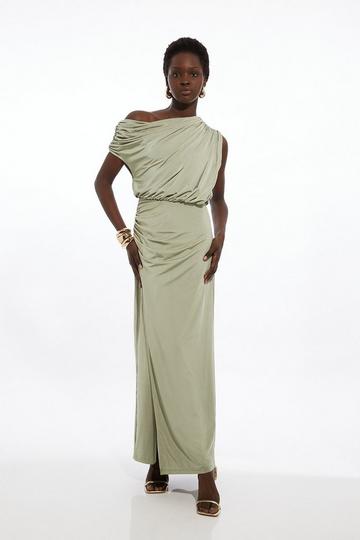 Petite Drapey Slinky Jersey Bardot Maxi Dress sage