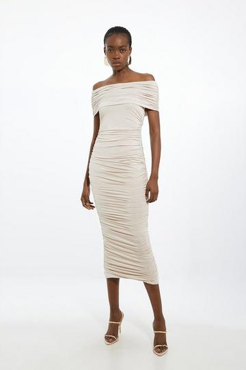 Petite Drapey Slinky Jersey One Shoulder Maxi Dress oyster