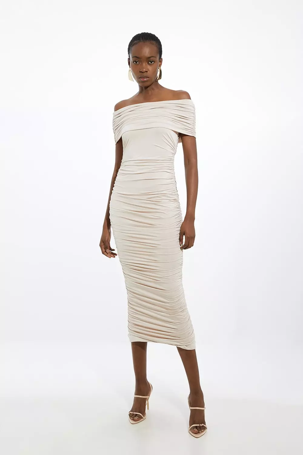 Drapey Slinky Jersey Off The Shoulder Maxi Dress | Karen Millen