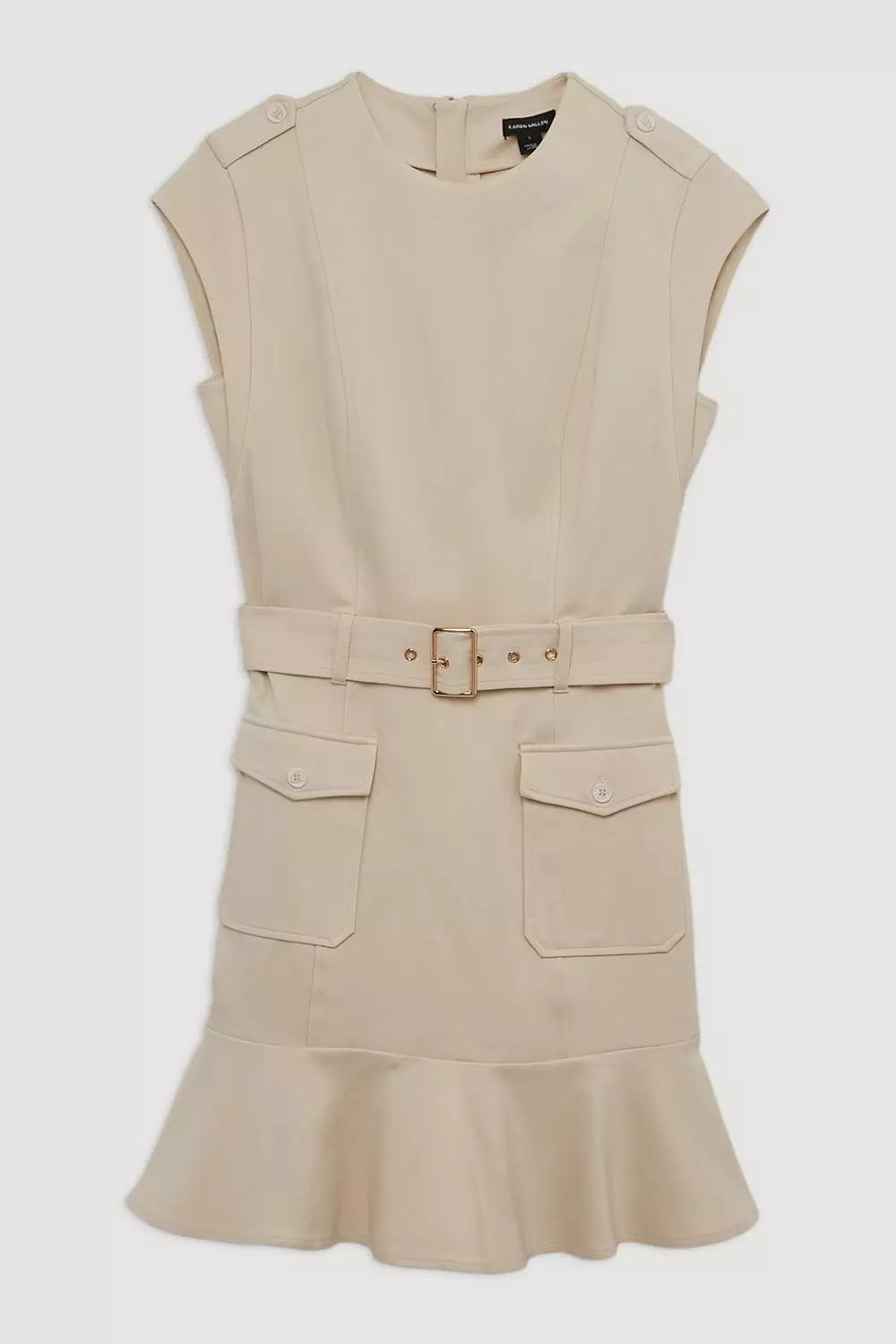 Belted Ponte Jersey Frill Hem Mini Dress | Karen Millen