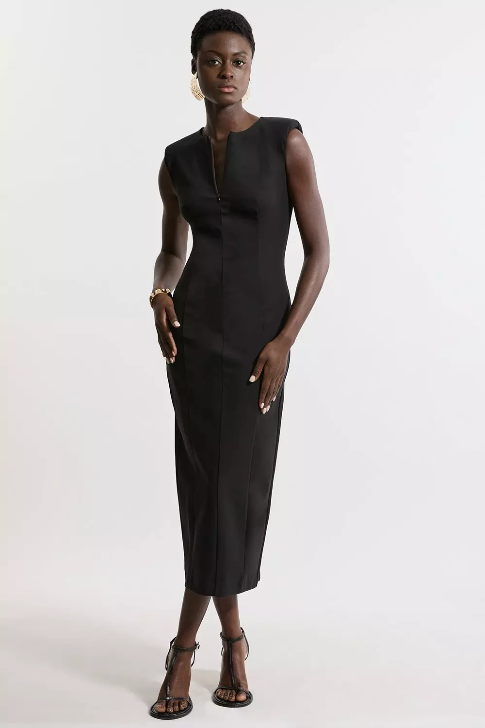 Black Dart Detail Luxe Ponte Jersey Midi Dress  alternative image