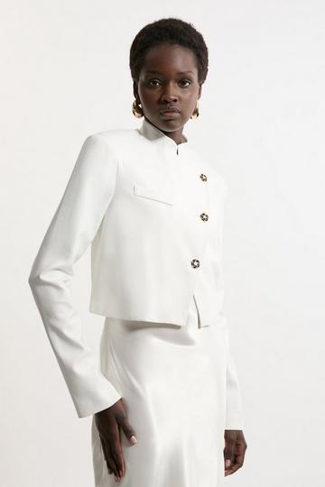 Button Detail Luxe Ponte Jersey Cropped Jacket ivory