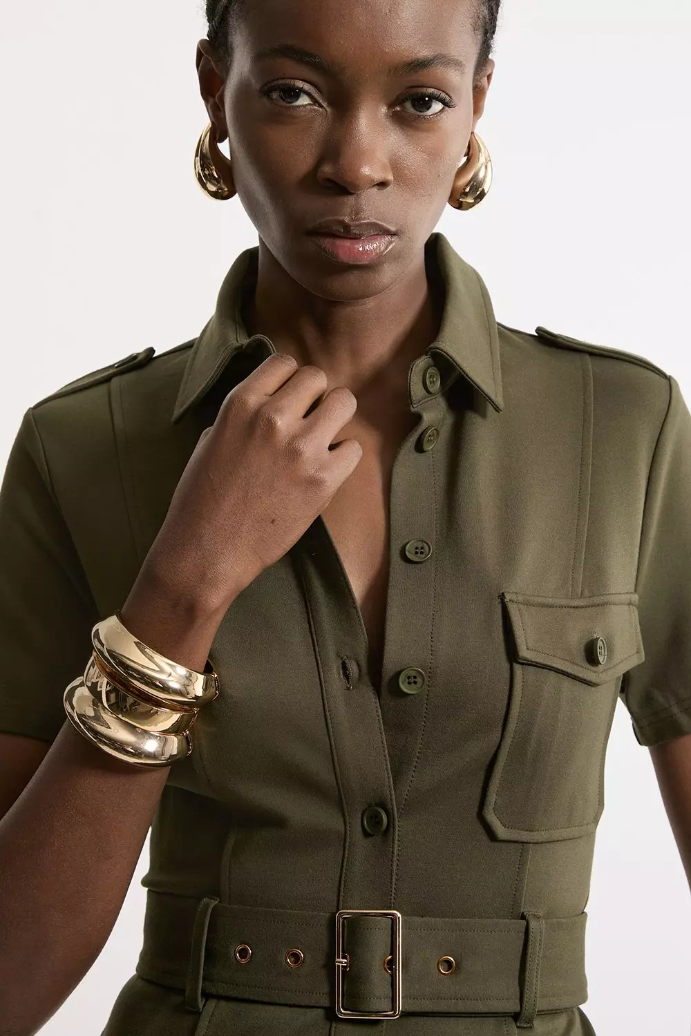 Pocket Detail Ponte Jersey Short Sleeve Midi Dress Karen Millen