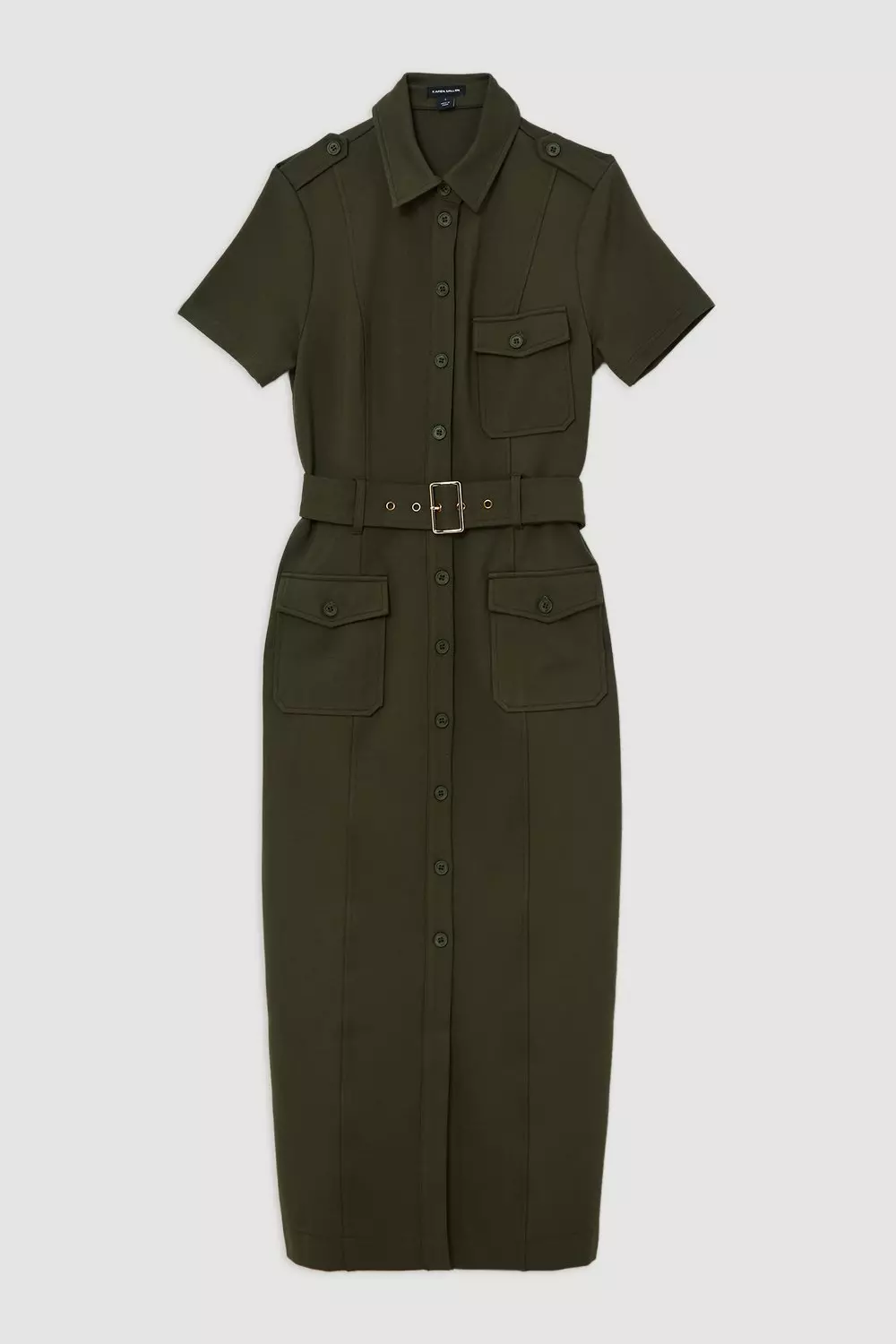 安心追跡付【KAREN MILLEN】ポンテタックジャージーミディドレス Pocket Detail Ponte Jersey Short Sleeve Midi Dress | Karen