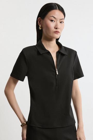 Luxe Ponte Jersey Polo Shirt black