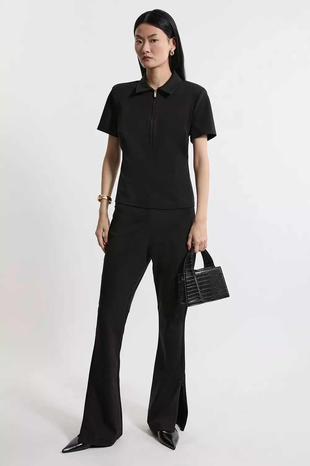 【KAREN MILLEN】コットンポンテジャージー ラッフルヘム ドレス Cotton Ponte Jersey Ruffle Detail Midi Dress | Karen Millen