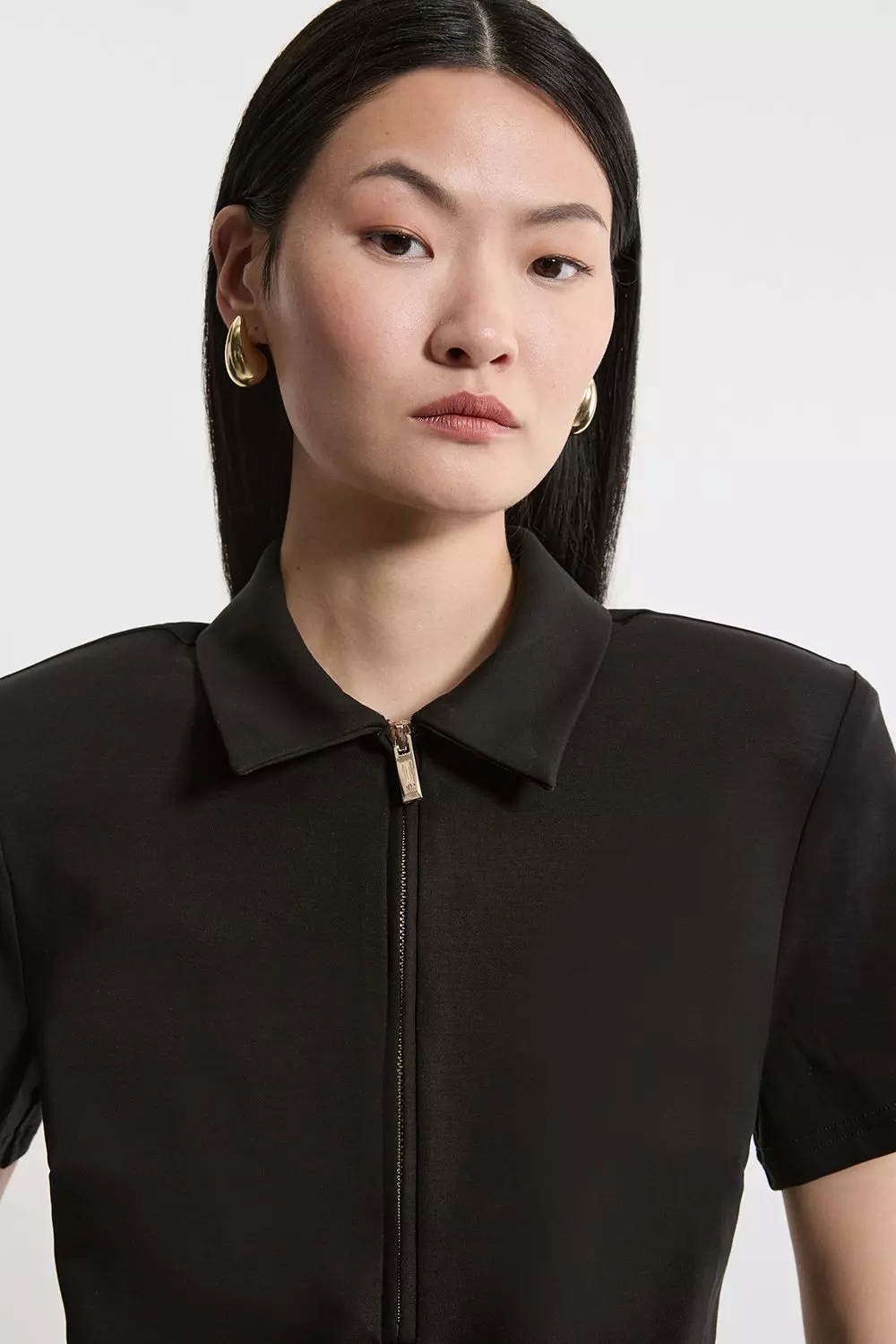 【KAREN MILLEN】コットンポンテジャージー ラッフルヘム ドレス Cotton Ponte Jersey Ruffle Detail Midi Dress | Karen Millen