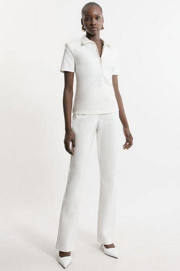 Luxe Ponte Jersey Polo Shirt ivory