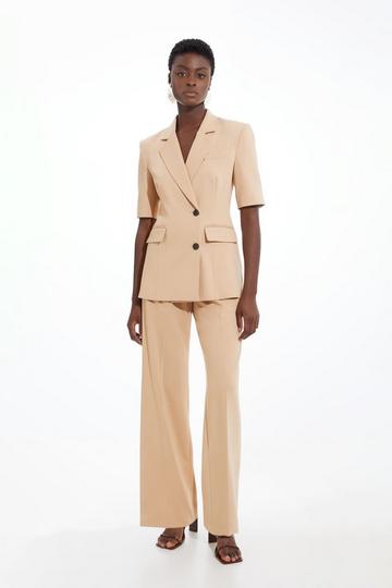 Camel Beige Tailored Straight Leg Trousers