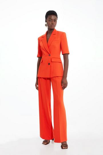 Red Tailored Straight Leg Trousers