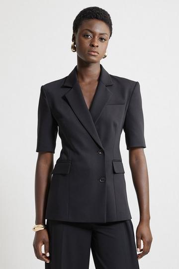 Black Tailored Short Sleeve Blazer Jacket