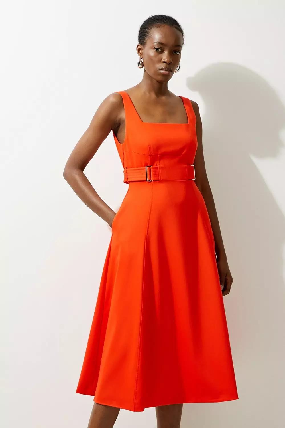 Tailored Utility Detailed Strappy Midi Dress | Karen Millen