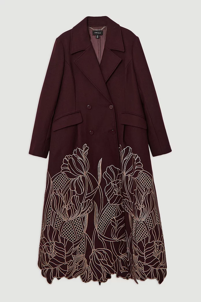 Lydia Millen Plus Size Wool Blend Floral Cutwork Flared Lydia Millen Plus Size Wool Blend Floral Cutwork Flared