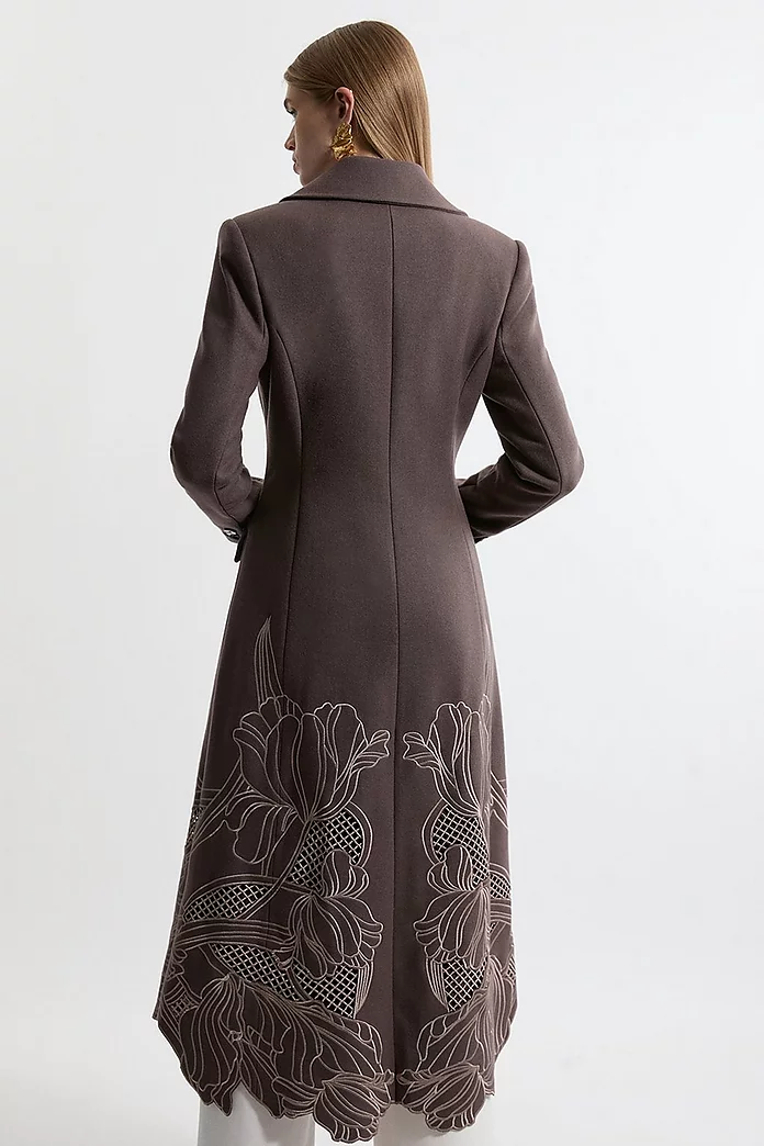Lydia Millen Wool Blend Floral Cutwork Flared Skirt Midaxi Lydia Millen Wool Blend Floral Cutwork Flared Skirt Midaxi