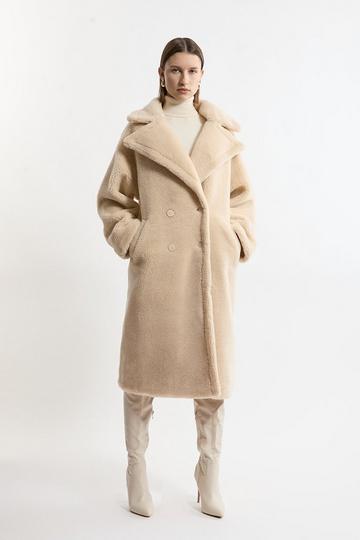 Faux Fur Teddy Longline Coat cream