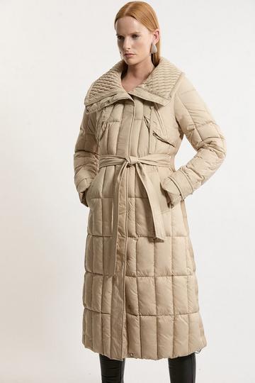 Quilted Belted Puffer Coat camel