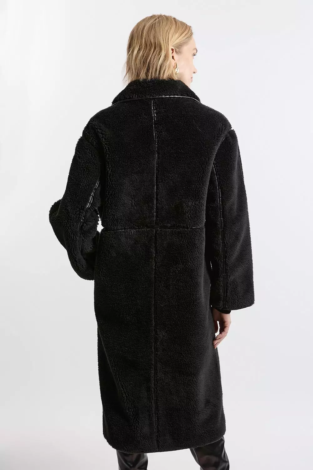 Faux Fur Pu Trim Longline Coat | Karen Millen