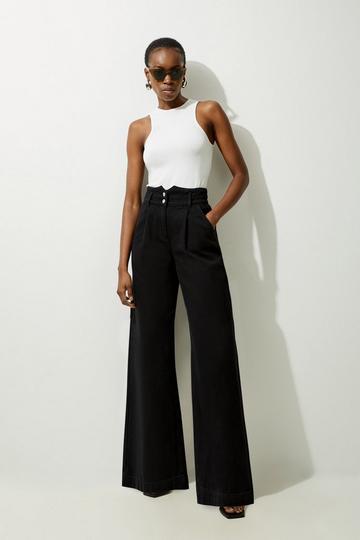 Black Denim Wide Leg Pants