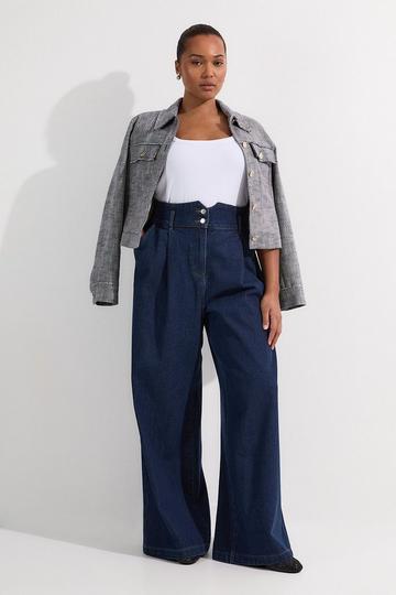 Plus Size Denim Wide Leg Pants indigo