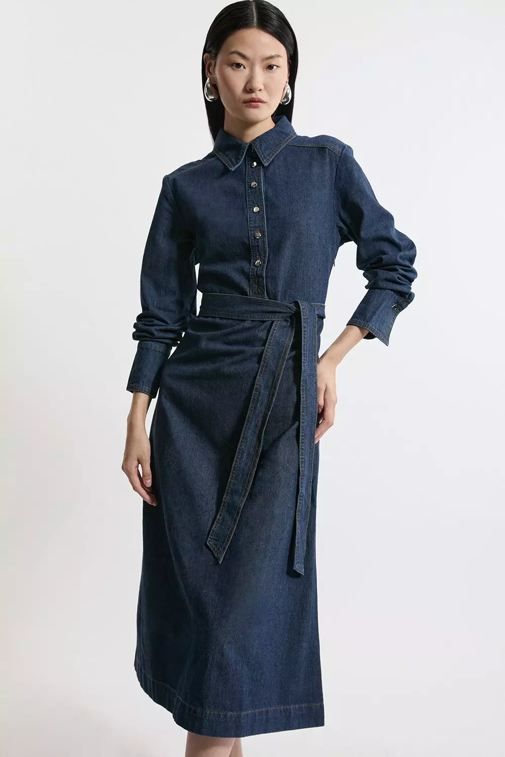 Denim Belted Maxi Shirt Dress Karen Millen