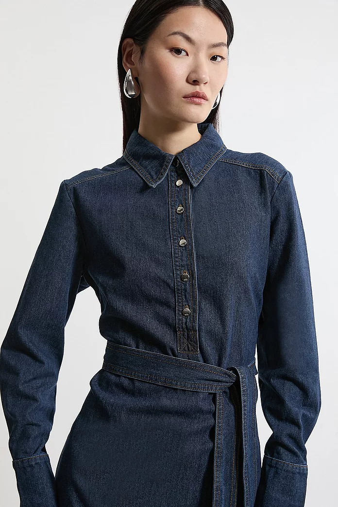 Denim Belted Maxi Shirt Dress | Karen Millen Denim Belted Maxi Shirt Dress | Karen Millen