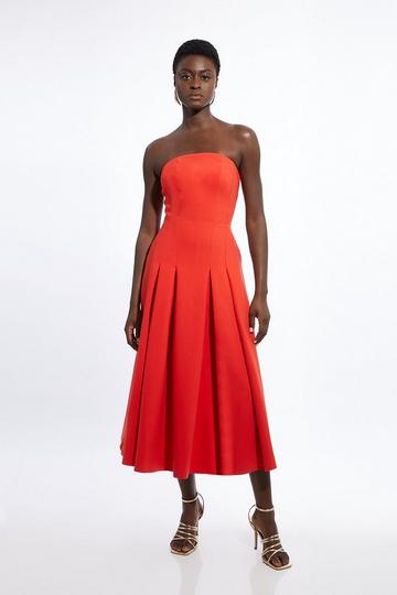 Red Petite Compact Stretch Tailored Midi Prom Dress