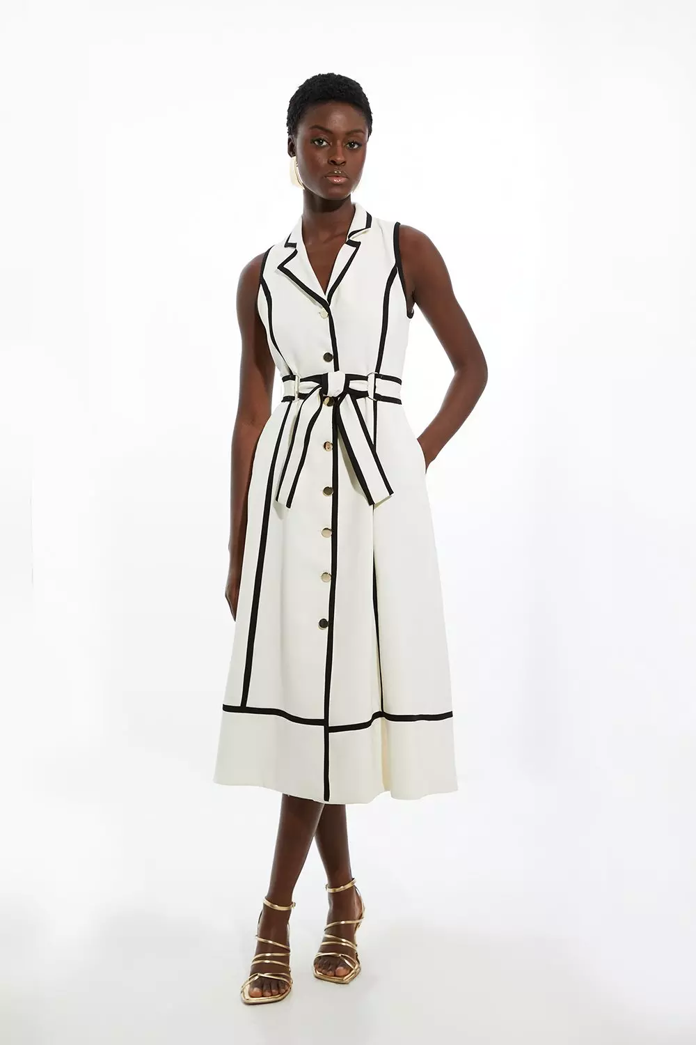 Sleeveless belted shirt dress on sale