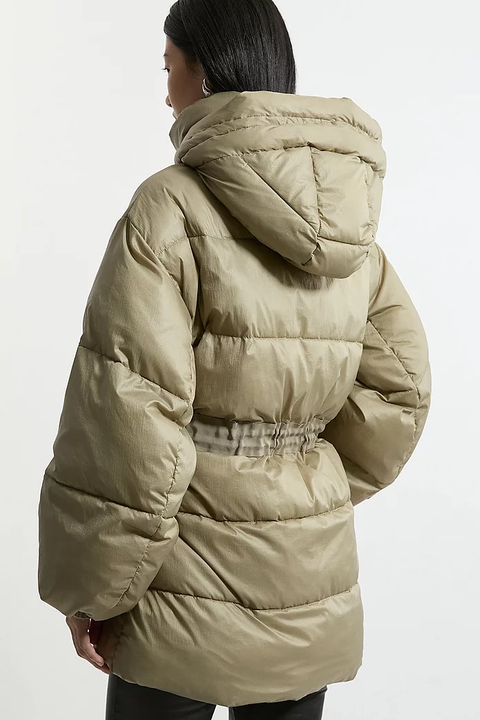 Quilted Drawstring Waist Hooded Rib Cuff Puffer Jacket Quilted Drawstring Waist Hooded Rib Cuff Puffer Jacket