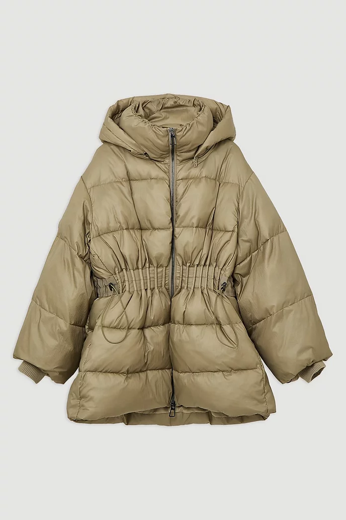 Quilted Drawstring Waist Hooded Rib Cuff Puffer Jacket Quilted Drawstring Waist Hooded Rib Cuff Puffer Jacket
