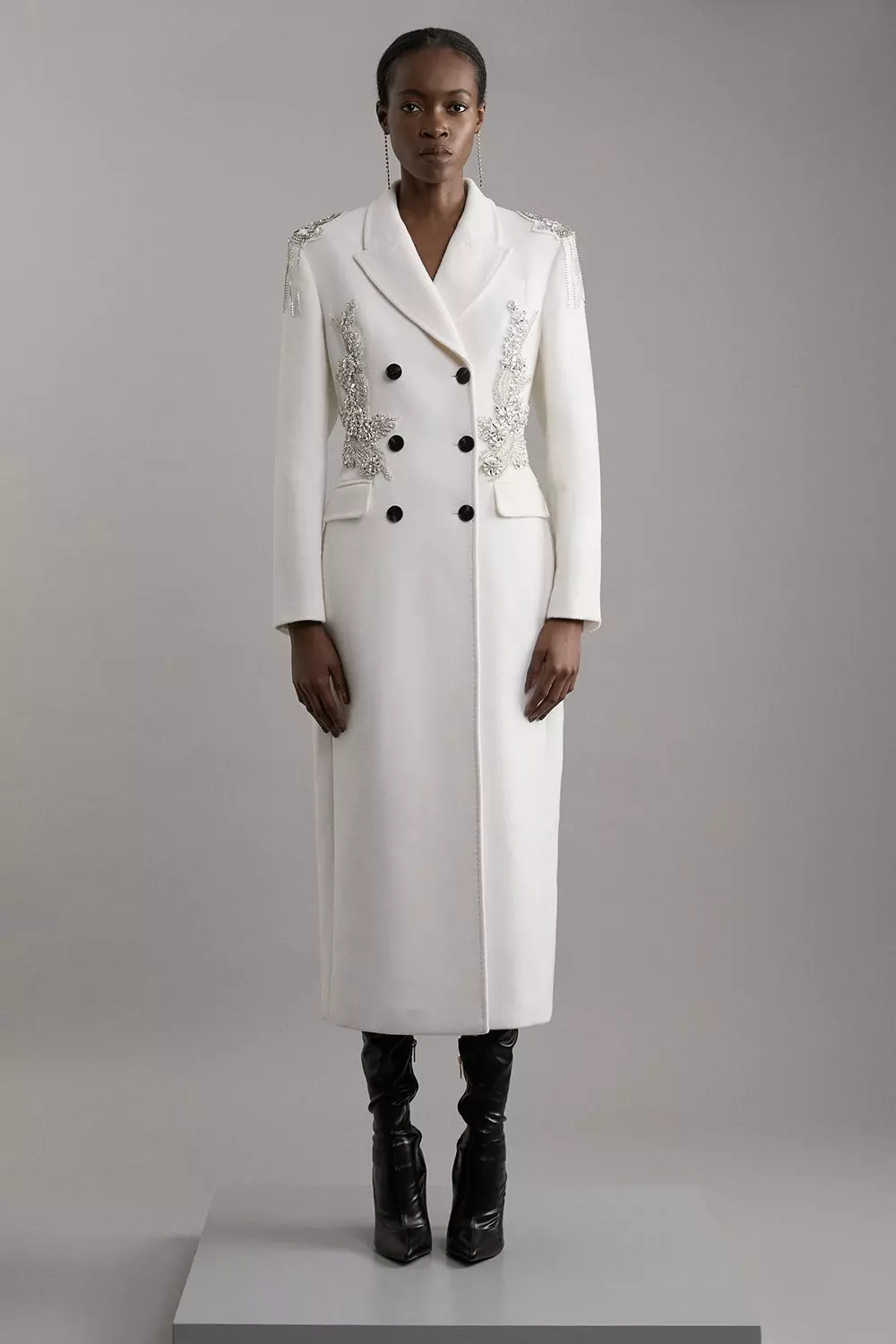 White wool maxi coat sales