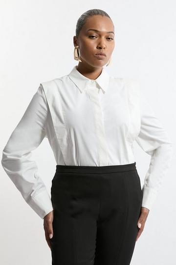 Plus Size Tailored Pin Tuck Waist Shirt ivory