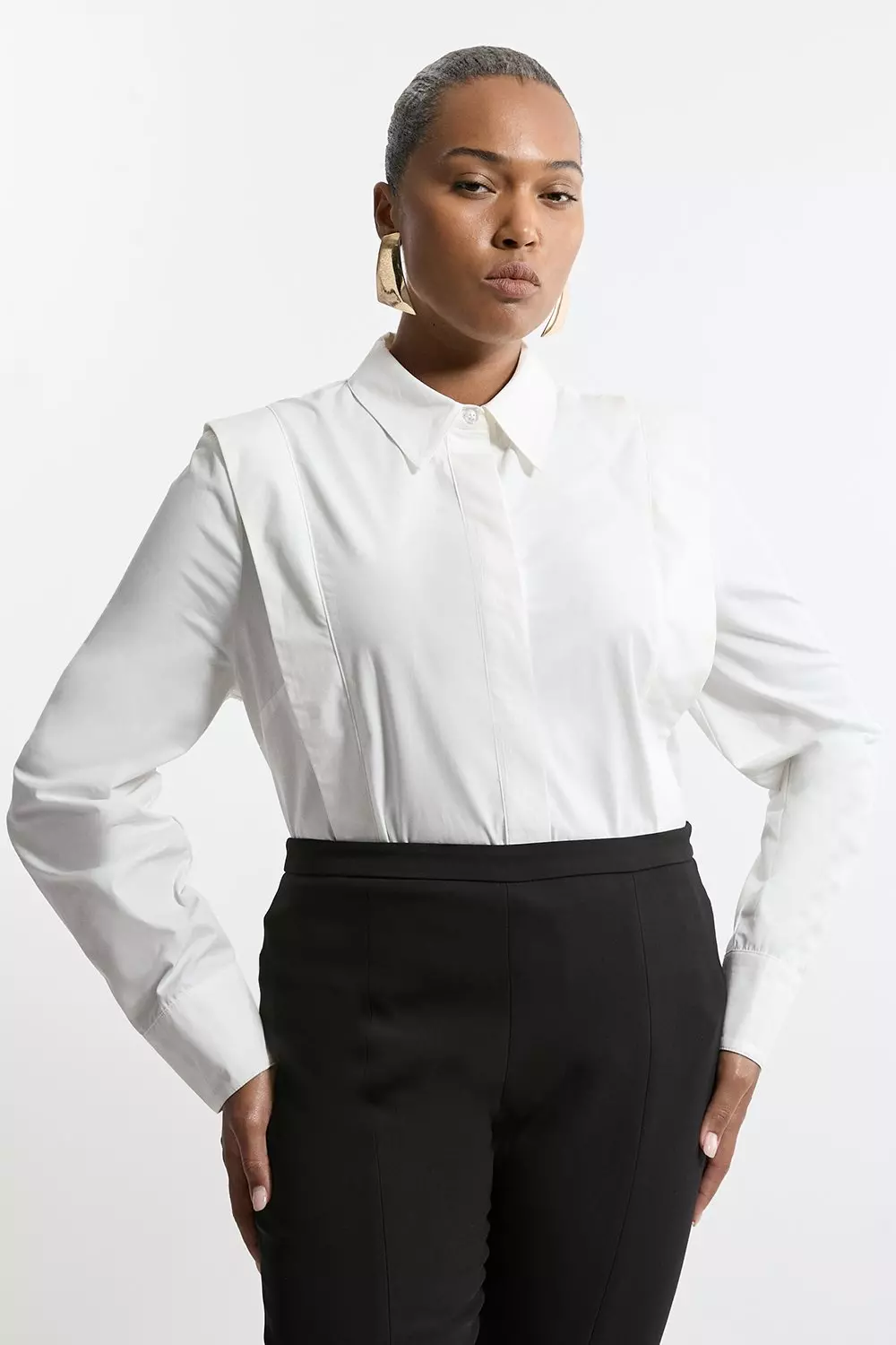 Plus Size Tailored Pin Tuck Waist Shirt | Karen Millen
