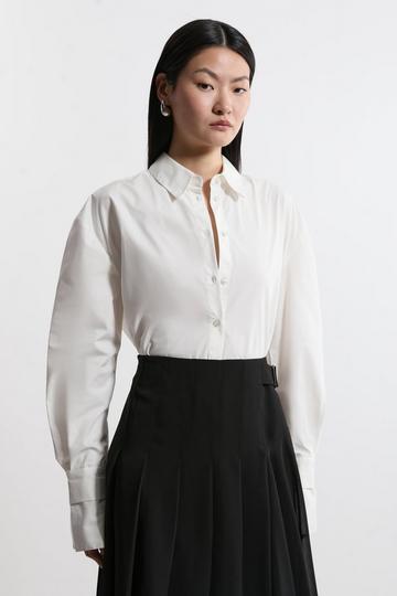 Petite Tailored Oversize Cuff Relaxed Fit Shirt ivory