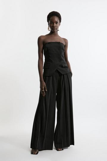 Black Tailored Bandeau Double Breasted Bodice Pleated Wide Leg Jumpsuit