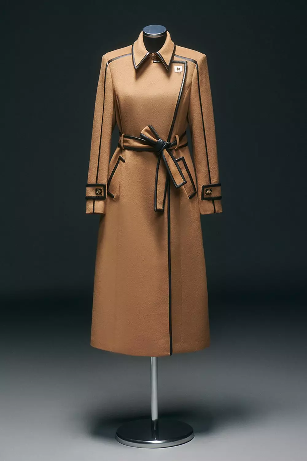 Wool Blend Pu Trim Belted Tailored Double Breasted Midi Coat Karen Millen
