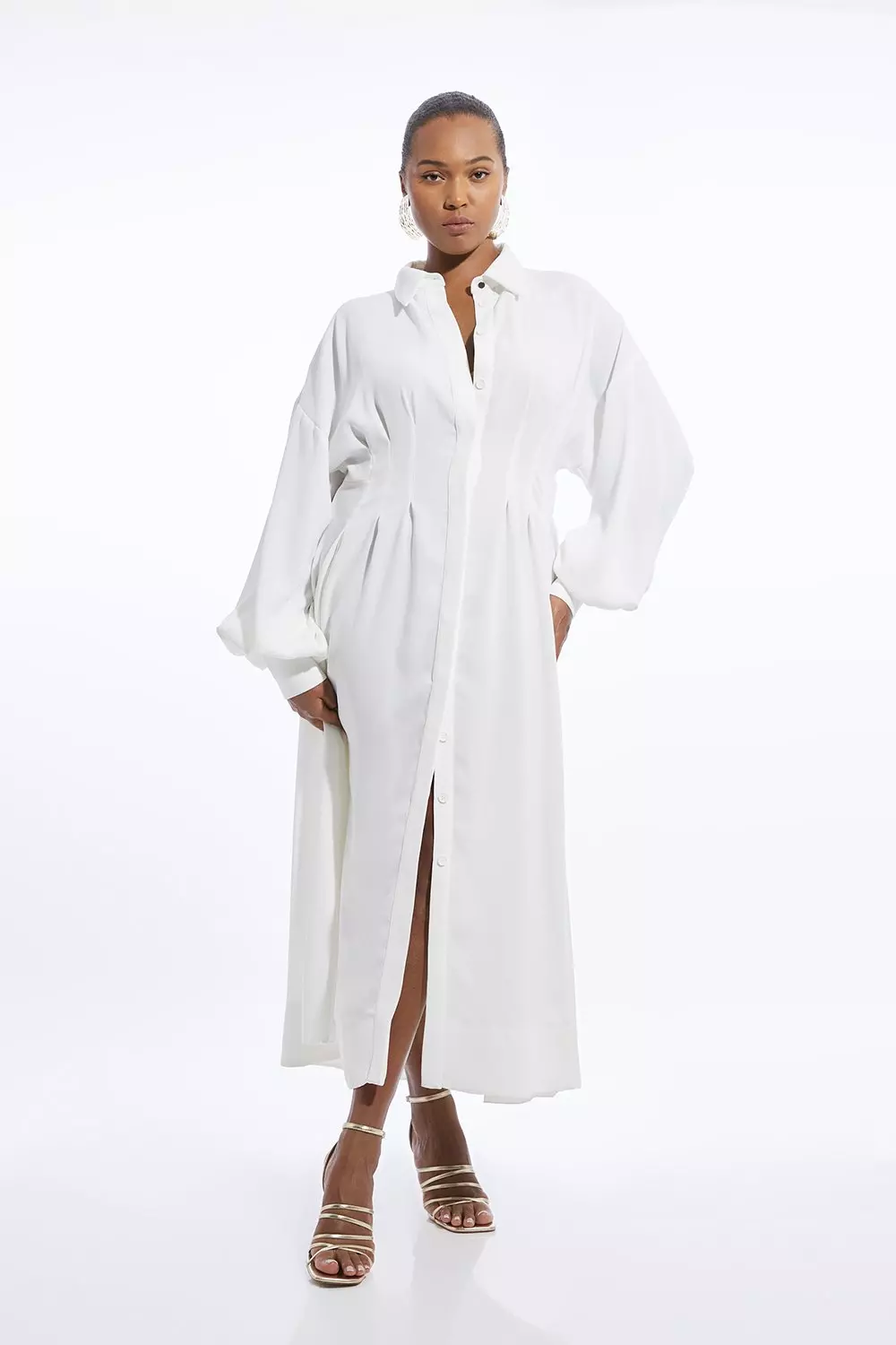 Plus Size Compact Stretch Viscose Long Sleeve Woven Maxi Shirt Dress Karen Millen