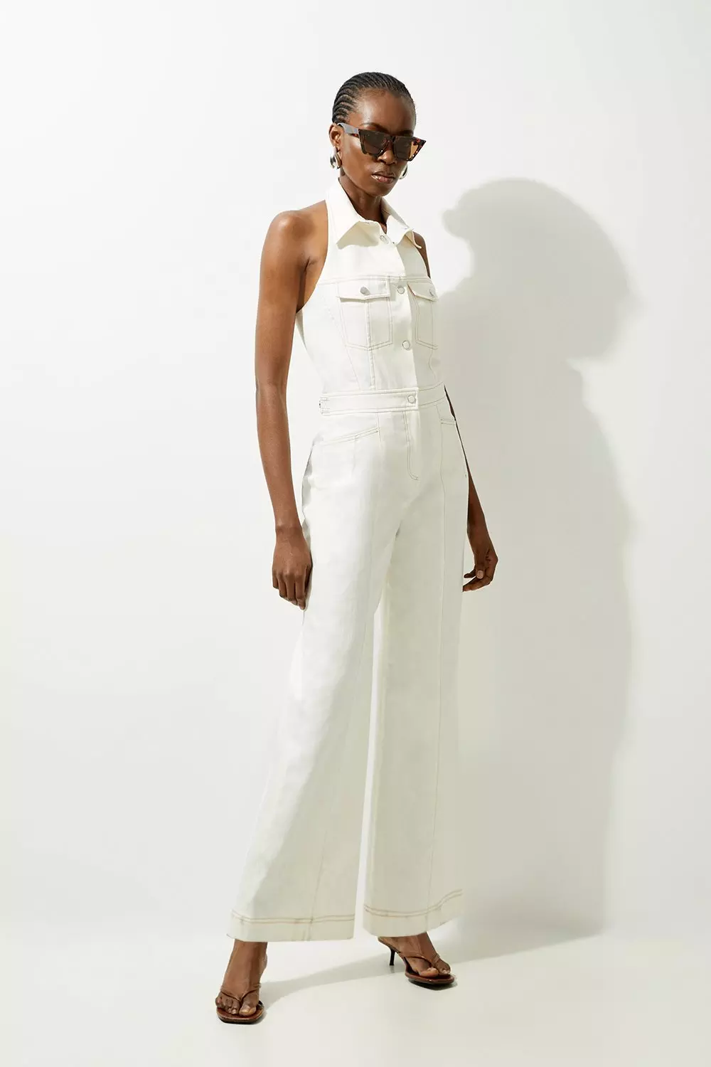 Tailored Denim Halterneck Wide Leg Jumpsuit Karen Millen