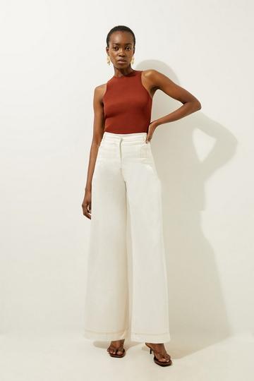 Tailored Denim Wide Leg Trousers ivory
