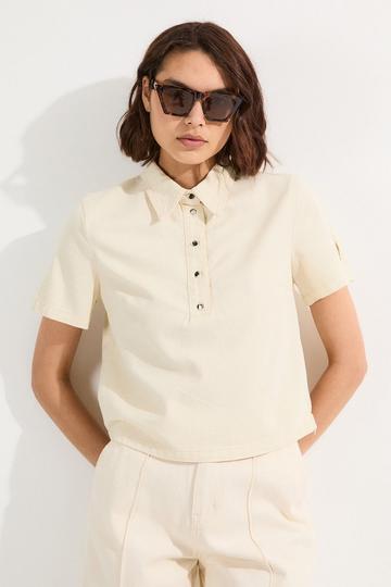 Denim Short Sleeve Button Shirt cream