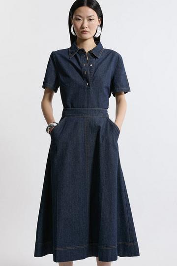 Denim Full Midi Skirt indigo