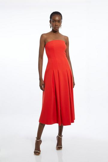 Red Compact Stretch Tailored Midi Prom Dress