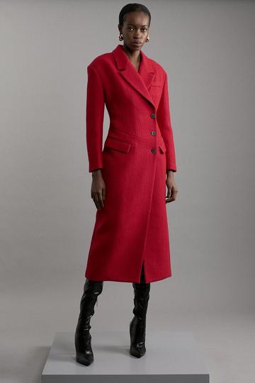 Red Wool Blend Darted Waist Midaxi Tailored Coat